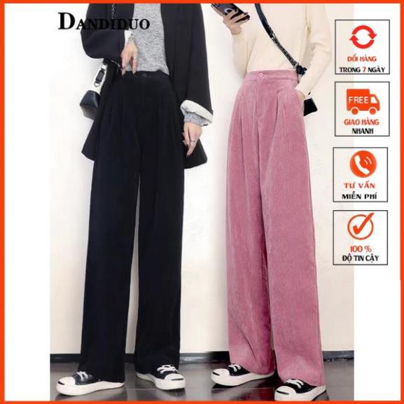 Quần Ống Rộng Nữ Dài Chất Nhung Tăm Cạp Khóa Trước - M058