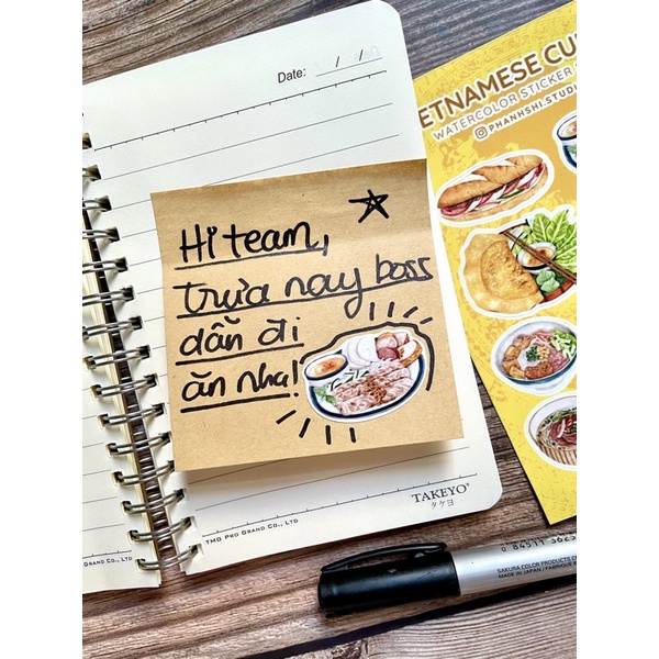 Tấm Sticker Hình Dán Ẩm Thực Việt 9x13,5cm In Từ Tranh Vẽ Tay Màu Nước