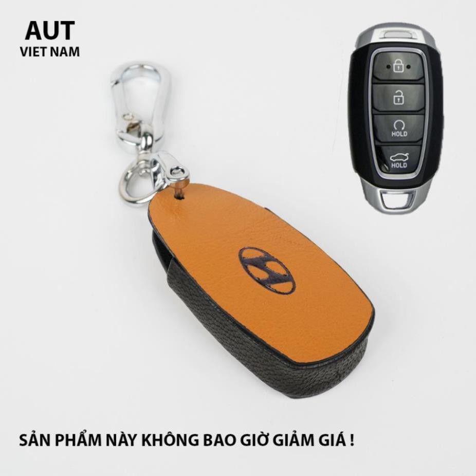 Bao da chìa khóa Smartkey con thoi Hyundai 4 nút handmade da bò thật cao cấp