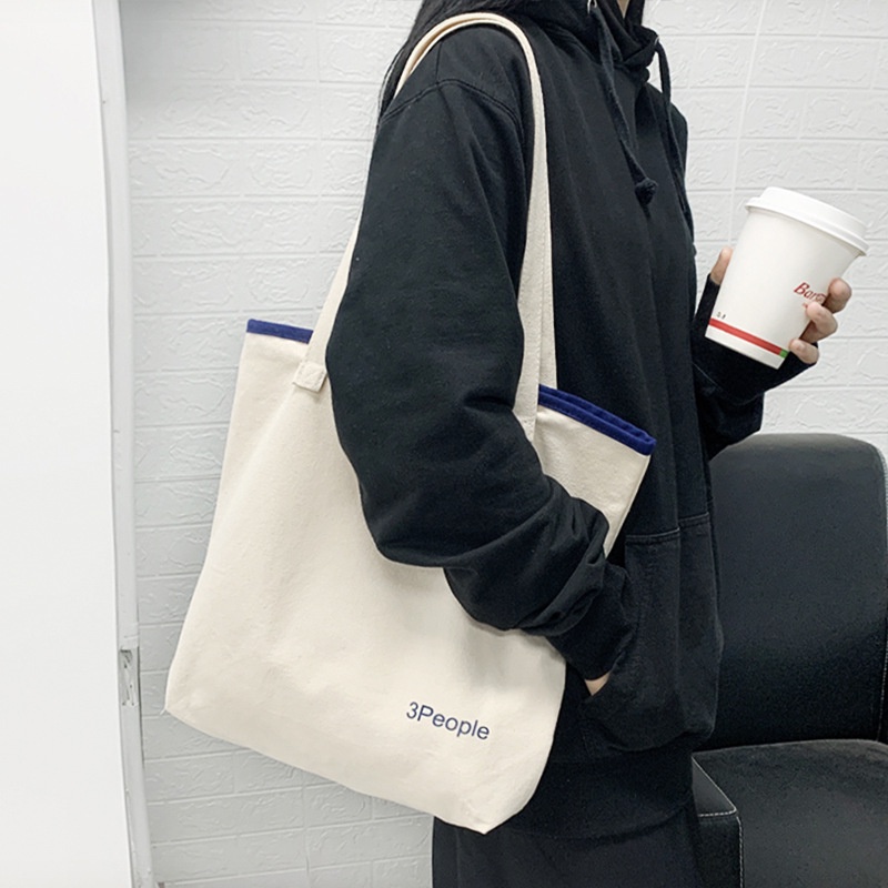 Túi Đeo Vai Vải Canvas Phối Khóa Kéo In Chữ Dễ Thương