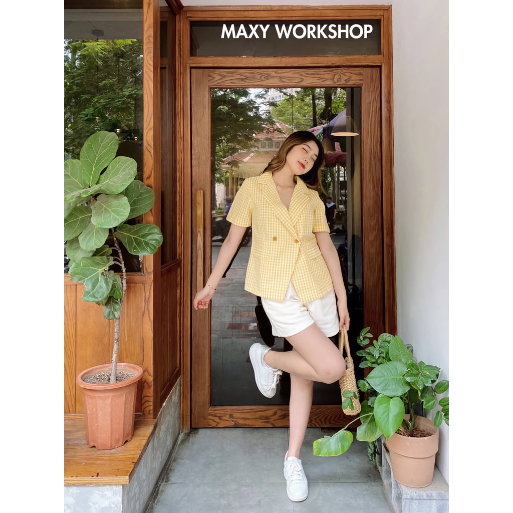 Áo blazer tay ngắn họa tiết sọc Caro Short Blazer Maxy Workshop | BigBuy360 - bigbuy360.vn