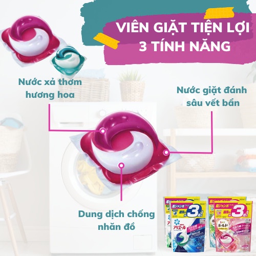 Viên giặt Ariel BIO 3D kháng khuẩn, làm mềm vải túi 46 viên