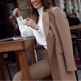 Áo khoác vest blazer dáng dài kèm belt zara