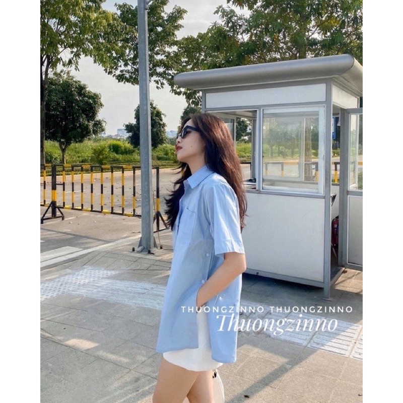 [Ảnh thật/Video]Áo Sơ Mi Ngắn Tay Xẻ Tà