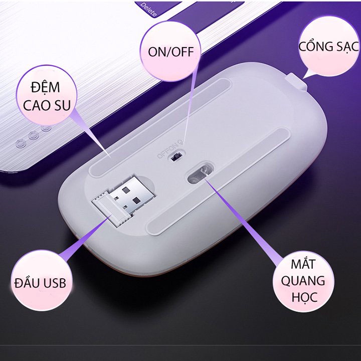 Chuột máy tính⚡BẢO HÀNH 1 ĐỔI 1⚡ chuột không dây đèn led, siêu chống ồn, chức năng 𝐏𝐈𝐍 𝐒𝐀̣𝐂, thiết kế mỏng nhẹ
