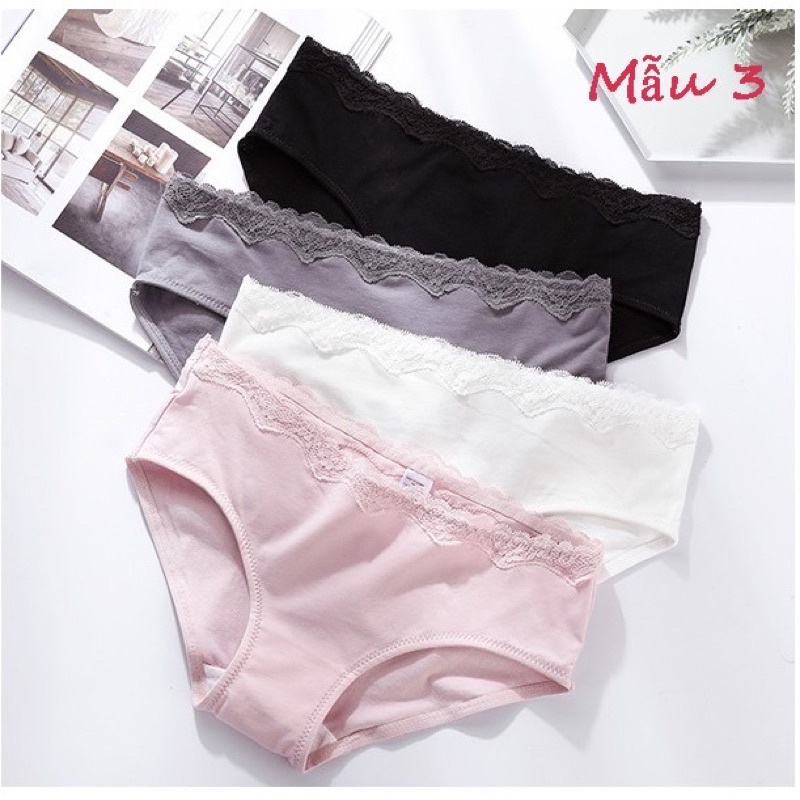 Quần Lót Nữ cotton Mềm Mịn Co Giãn Không Lằn Mông Kháng Khuẩn _ Quần chip viền ren lưng gợi cảm cho nữ