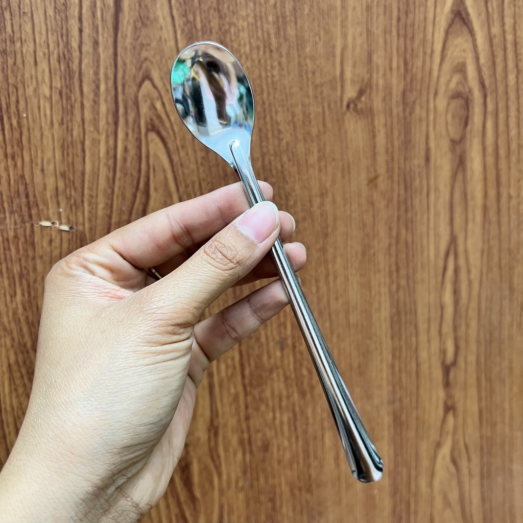 Thìa inox cán dài cho bé ăn dặm, Thìa muỗng sinh tố cà phê inox cán dài - E91