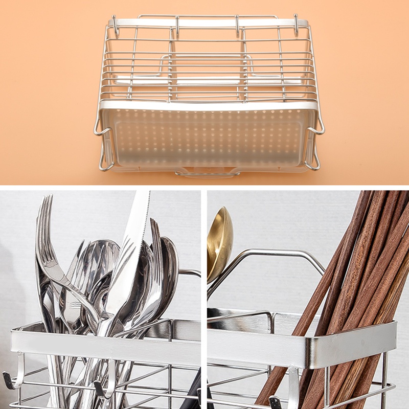 Giá Đỡ Muỗng Đũa Bằng Thép Không Gỉ Thiết Kế Thoát Nước Tiện Dụng Cho Nhà Bếp