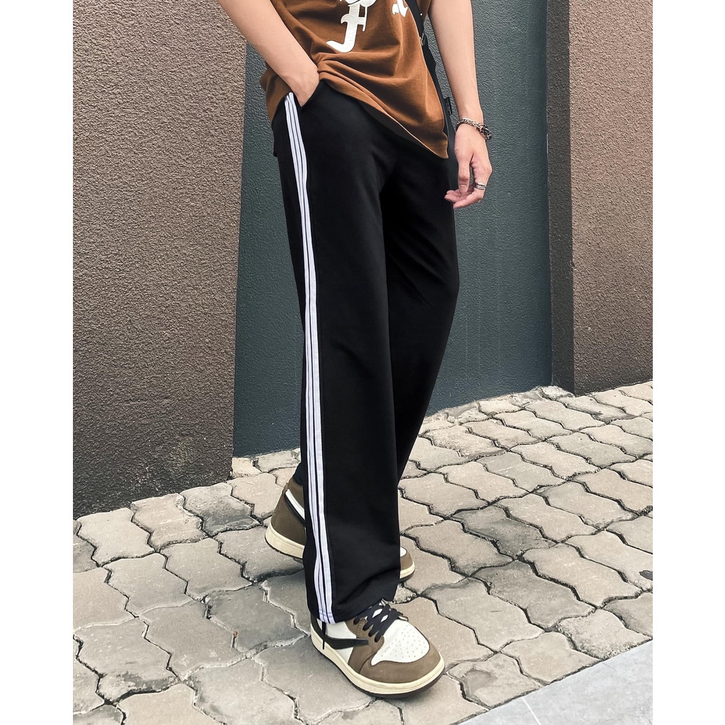 Quần thể thao nam nữ 3 sọc suông aukaito dáng dài tôn chiều cao được hàng đẹp dày dặn chất liệu umi hàn