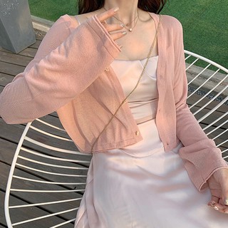 Áo khoác cardigan chống nắng kiểu ngắn chất liệu lụa băng dệt kim thời trang