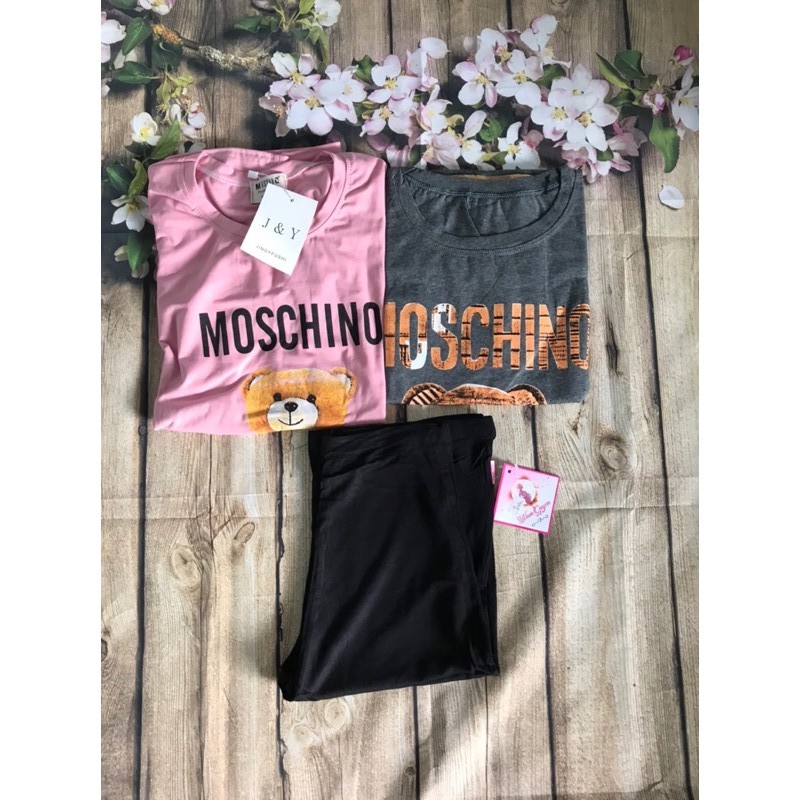 SET áo bầu tay lỡ moschino và quần ngố trơn hàng chuẩn đẹp