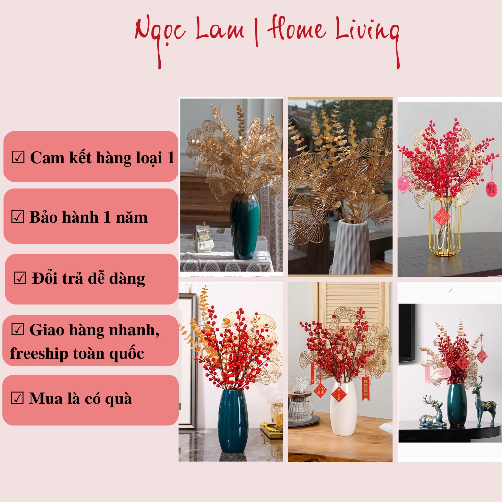 Cành lá dẻ quạt, cành lá tai chuột, cành lá lông công phủ nhũ vàng trang trí decor phòng ngủ, phòng khách, quán cafe