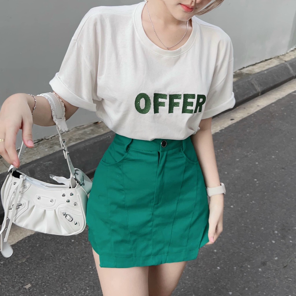 (Miễn phí ship)Sét áo thun cotton from vừa mix chân váy from A chất tuyết mưa cao cấp,hàng chuẩn shop