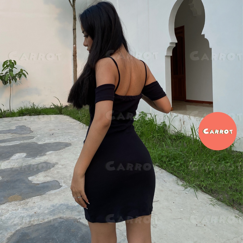 Đầm body sexy 2 dây hở lưng váy thiết kế ôm đen tay ngắn chất thun sang chảnh đi dạo phố carrotxinhdep -42 | WebRaoVat - webraovat.net.vn