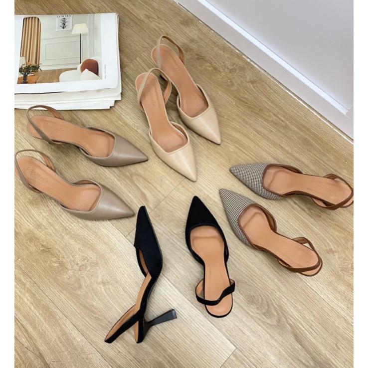 Giày cao gót mũi nhọn dáng slingback thời trang gót nhọn cao 7cm