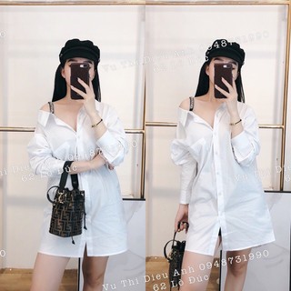 Sỉ áo sơ mi lệch vai dây đá dáng dài q482