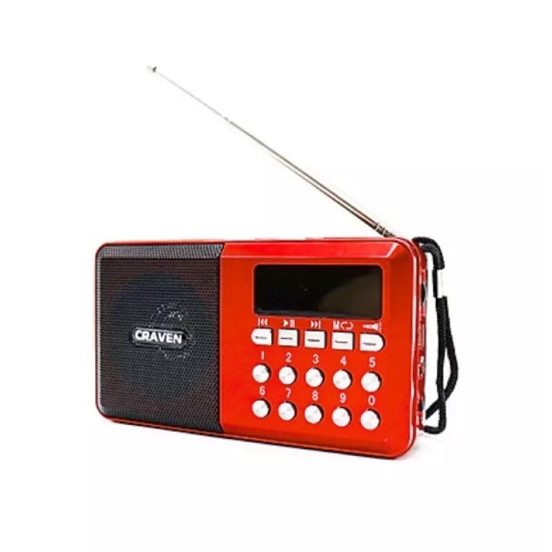 Loa đài FM Craven CR-65 hỗ trợ Thẻ nhớ/ USB/ Tai nghe/ Đèn pin - dùng pin sạc BL-5C hoặc pin tiểu AA (Đen đỏ)