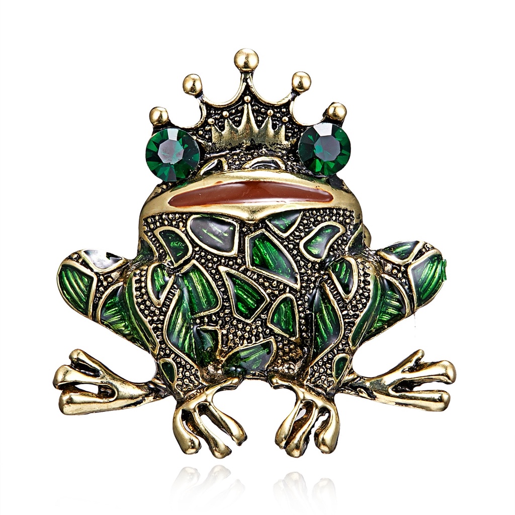 Crystal Frog Brooches for Women Green Color Animal Brooch Pin Luxury Vintage Jewelry Coat Accessories Bijouterie FrogKing