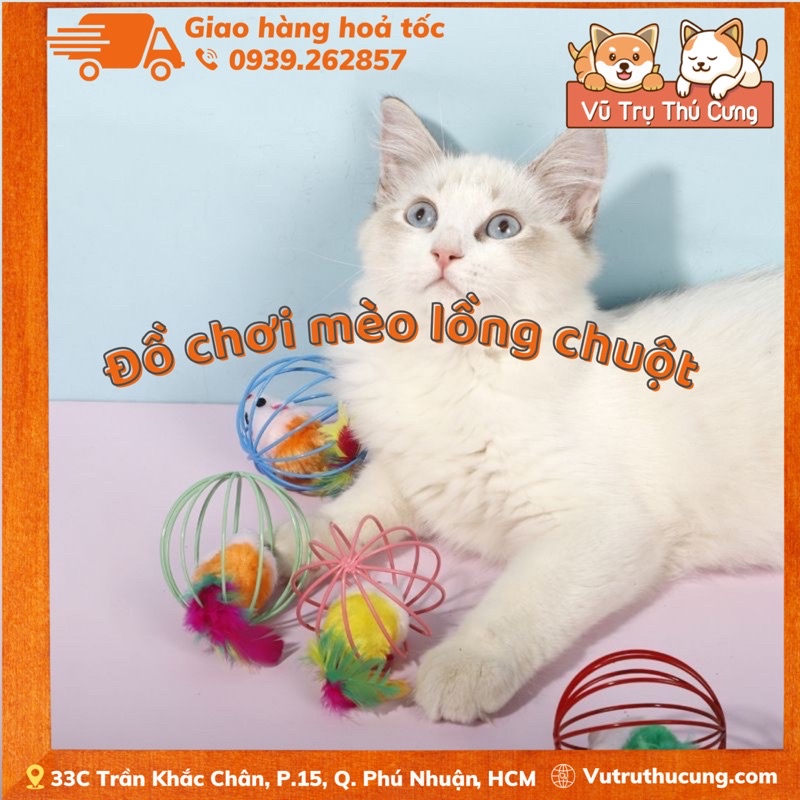 [Mã PET50K giảm Giảm 10% - Tối đa 50K đơn từ 250K] Đồ chơi cho chó mèo, bóng lồng sắt có chuột lông vũ