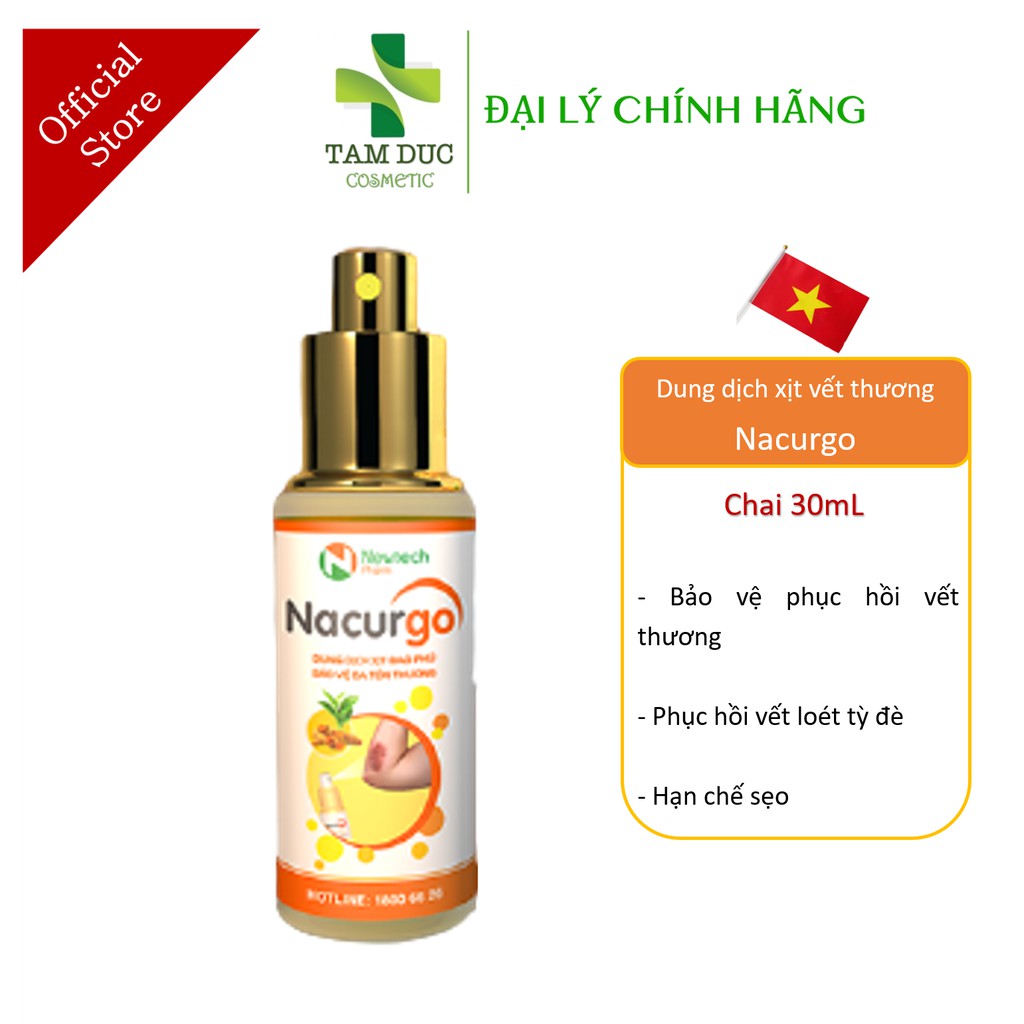 Nacurgo dạng xịt (C/30 ml, &gt; 200 lần xịt) - Làm lành vết thương - Nano curcumin/ nacugo/ spray