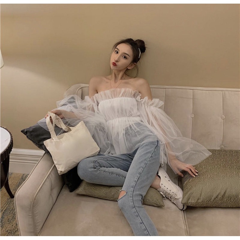 Áo ren trễ vai tay xoè