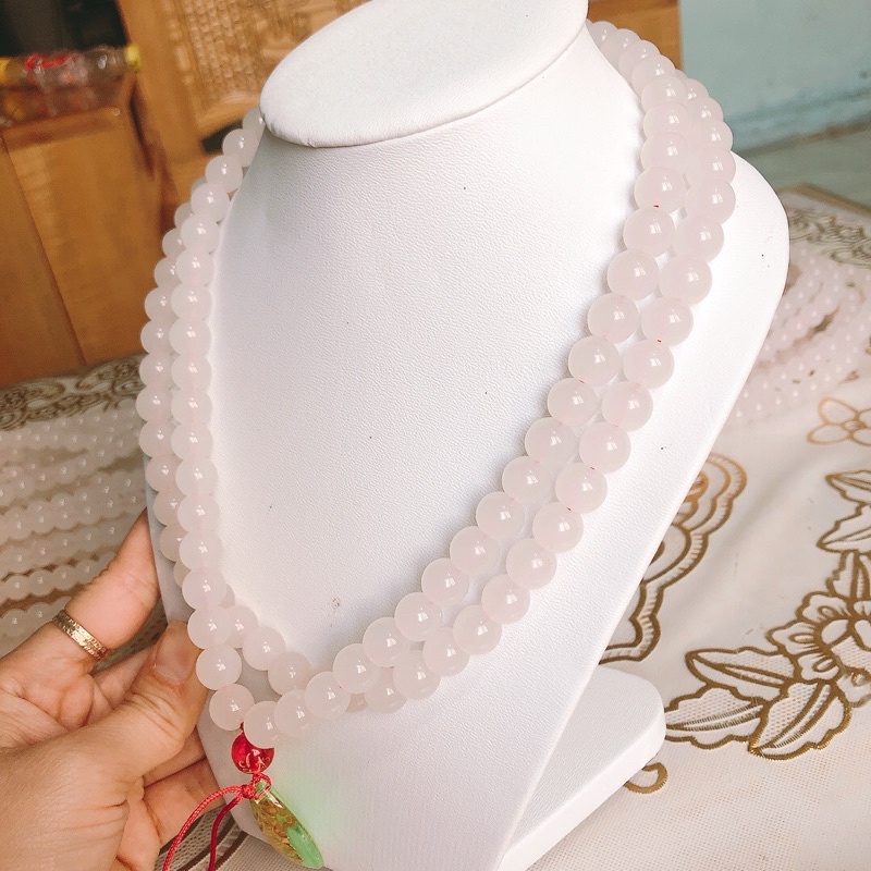 Tràng Hạt Đá Trắng Ngọc Cao Cấp 10ly 108 Hạt Mặt Phật Bà Quan Âm