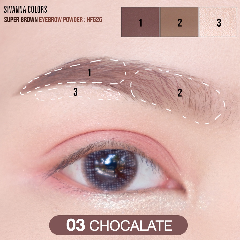 Bảng màu Sivana Eyebrow, chì kẻ mày, kết cấu dạng bột 1.4gx3 HF625 Sivanna Colors Super Brown Eyebrow Powder