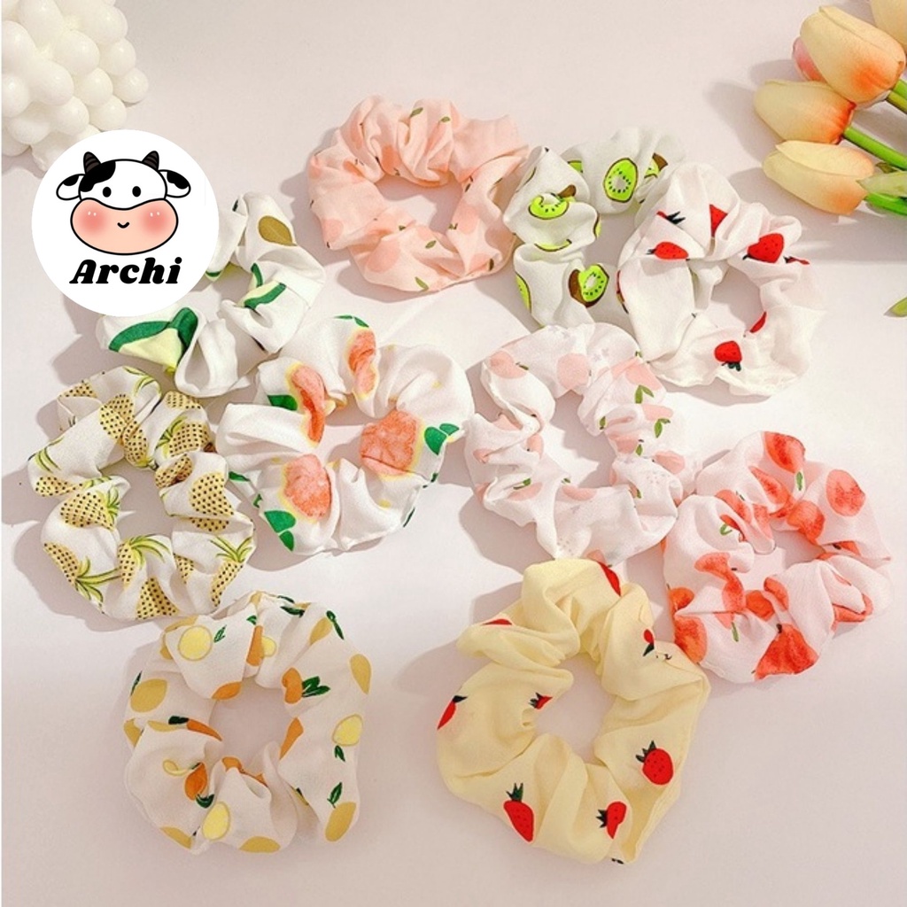 Buộc tóc voan scrunchies trái cây