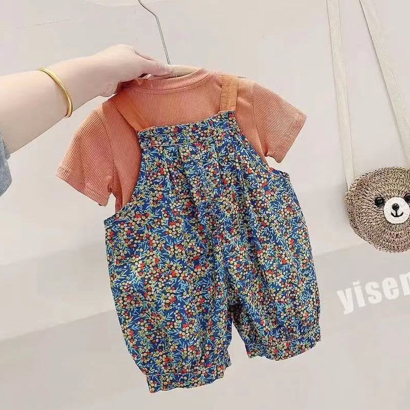 Bộ Đồ Hai Mảnh Áo Tay Ngắn Và Quần Ngắn In Hình Hoa Phong Cách Hàn Nhật Thời Trang Mùa Hè Hàng Mới Dành Cho Bé Gái