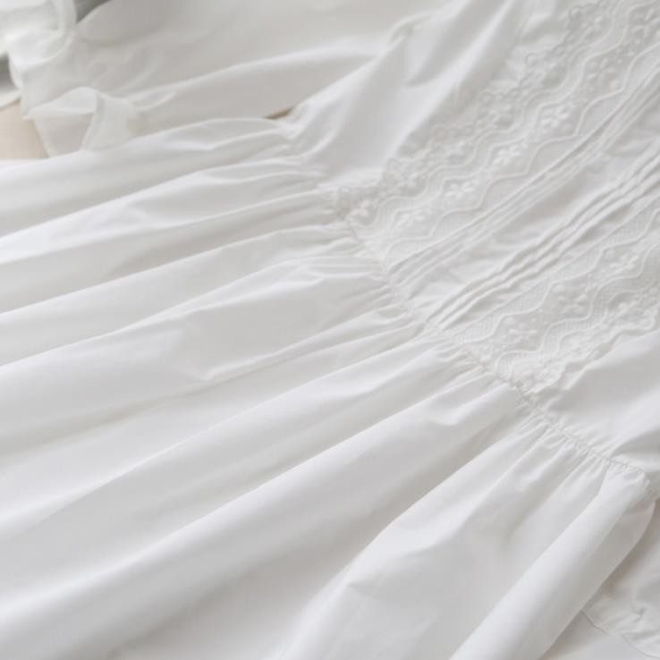 Váy trắng tiểu thư Hàn Quốc dáng xòe, Váy đầm dự tiệc dài liền thân, tay lỡ hàng Quảng Châu loại 1  ྇