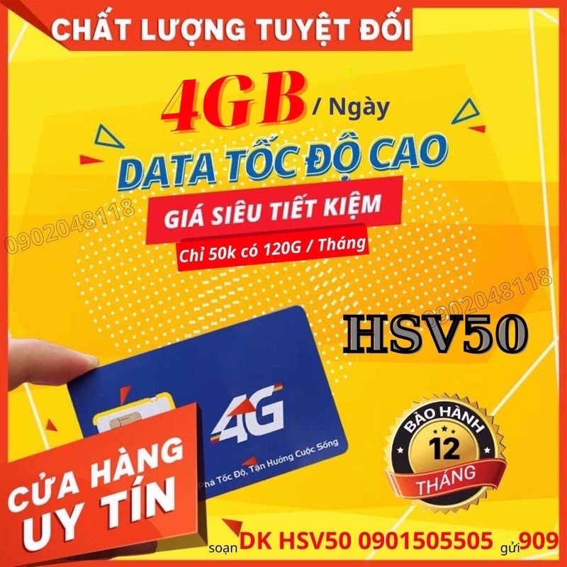 HSV50 Sim học sinh, sinh viên Mobifone 50k/tháng sử dụng data 4gb/ngày