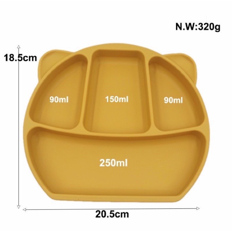 Khay ăn dặm silicon hình gấu 4 ngăn có đế hít chống lật kiểu Hàn Quốc cho bé
