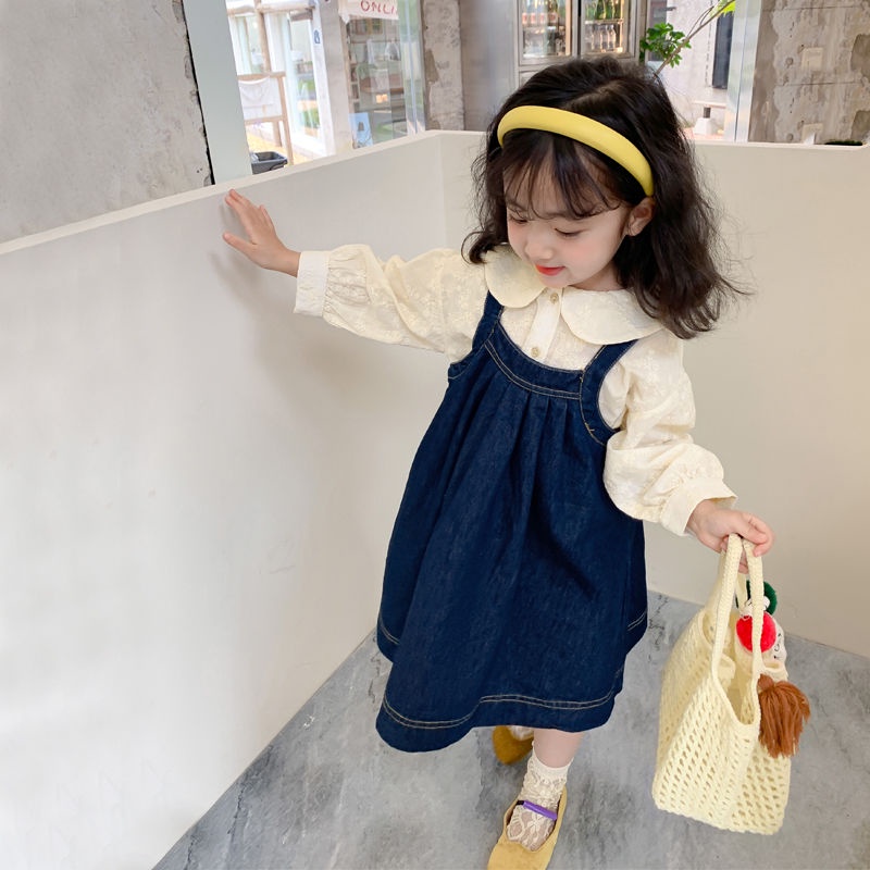 Set Váy Yếm Denim 2 Món Thời Trang Mùa Thu 2022 Mới Cho Bé Gái