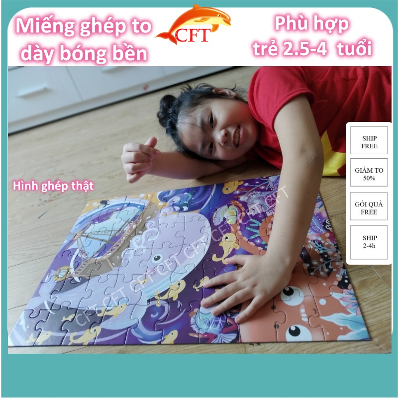 Xếp hình cho bé từ 3 tuổi bộ ghép hình puzzle 60 mảnh Fullmario cao cấp 6 chủ đề khủng long ô tô cá heo con vật ..