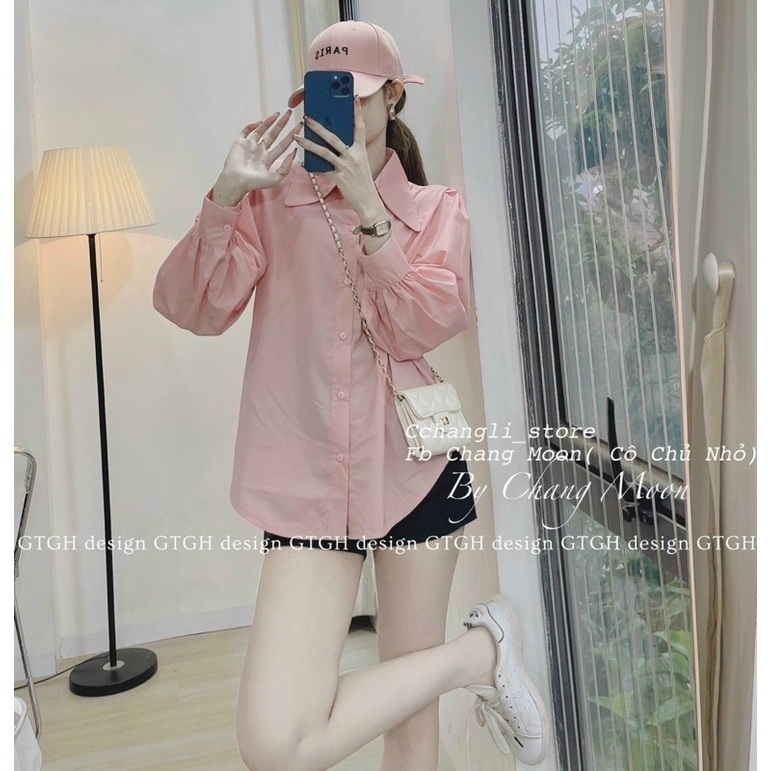 Áo sơmi kiểu cổ nhọn Hàn Quốc phối tay bồng