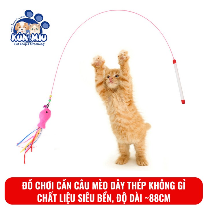 Đồ chơi cần câu mèo dây thép không gỉ gắn con cá Kún Miu