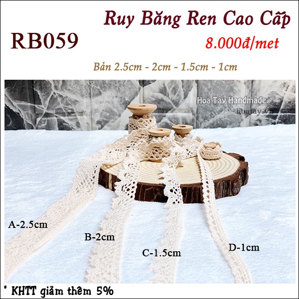 Ruy băng ren Vintage hàng cao cấp màu be nhiều kích cỡ RB059