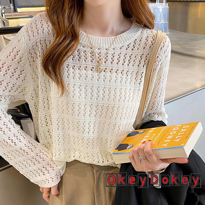 Áo Cổ Tròn Tay Dài Màu Trơn Thời Trang Dành Cho Nữ