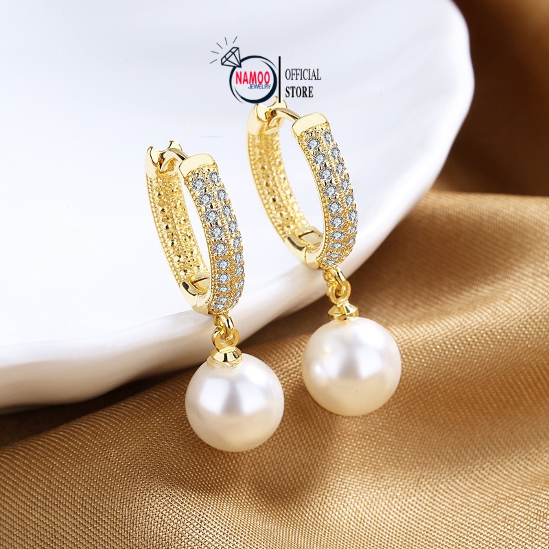 Hoa Tai Ngọc Trai Nhân Tạo Nữ, Khuyên Tai Mạ Vàng T568 Namoo Jewelry