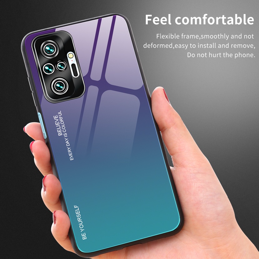 Ốp Điện Thoại Mặt Kính Cường Lực Màu Gradient Khung TPU Mềm Cho Xiaomi Redmi Note 11 10 Pro 11S 10S Redmi 10 Prime
