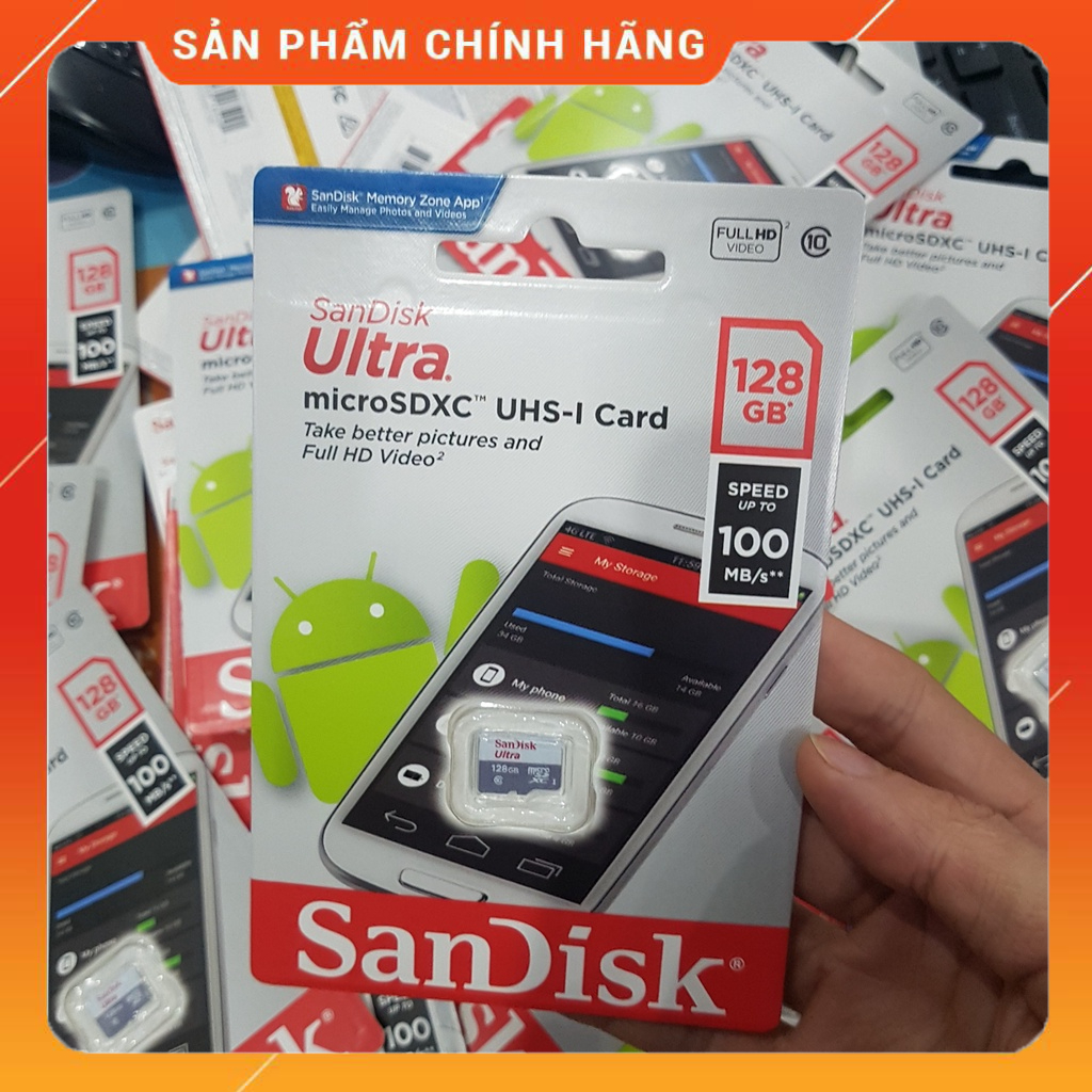 Thẻ nhớ SanDisk Ultra Class 10 128GB 100MB/s - Dùng cho camera, máy ảnh, điện thoại - Hàng chính hãng