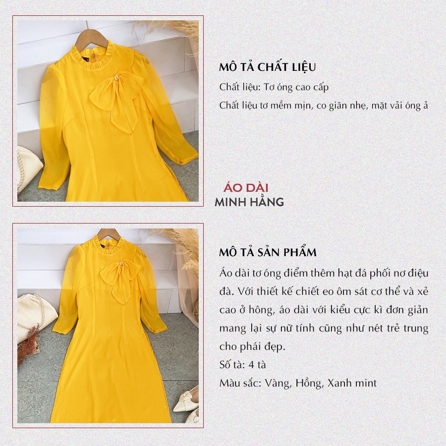 Áo dài cách tân nữ 4 tà tơ óng may sẵn bigsize đính nơ ngực thiết kế tay bồng đẹp nhẹ nhàng, Áo dài Minh Hằng- MH001