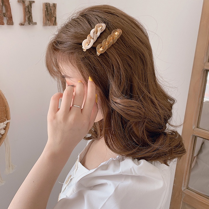 Kẹp Tóc Dạng Mỏ Vịt Đính Đá Ngọc Trai Acrylic Hàn Quốc Đơn Giản