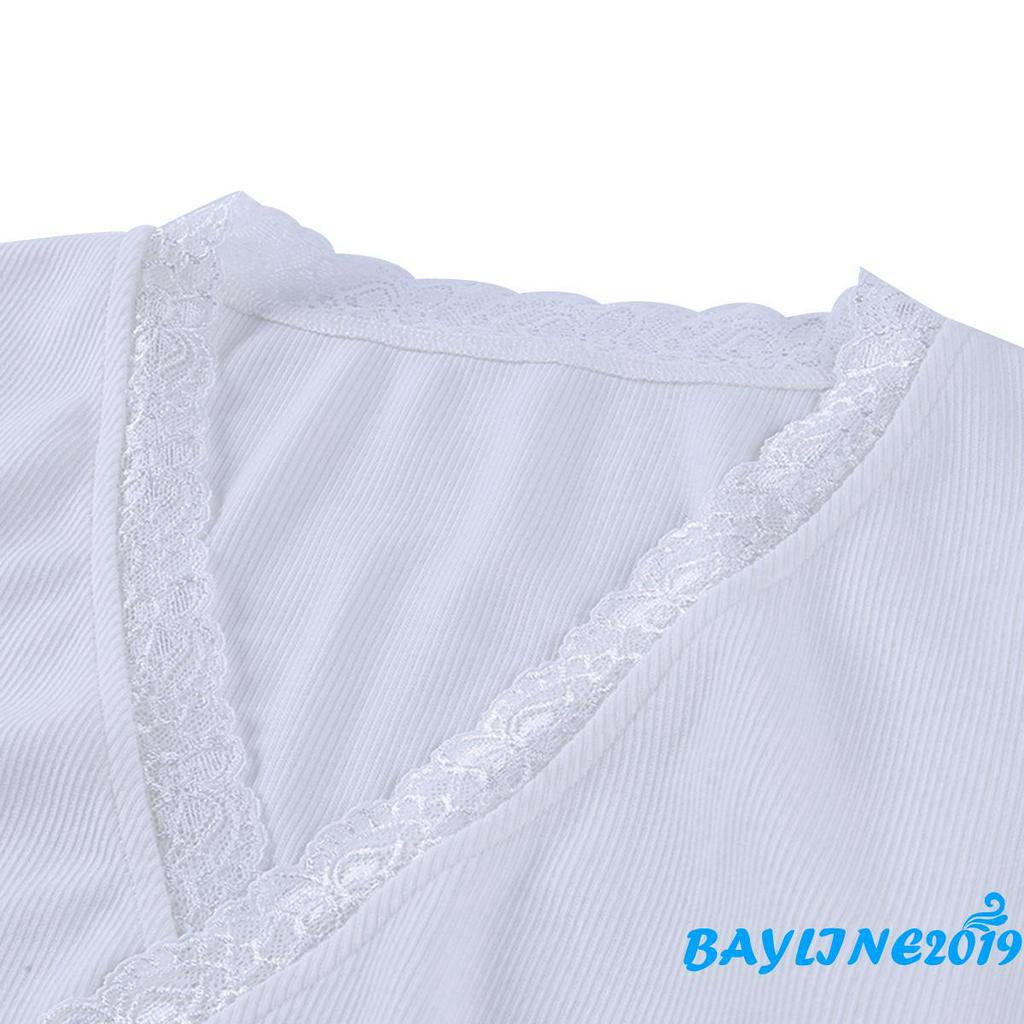 Áo Crop Top Tay Dài Cổ Chữ V Viền Ren Gợi Cảm Dành Cho Nữ