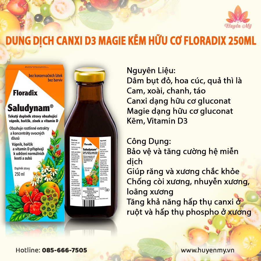 Canxi Hữu Cơ D3 Magiê Kẽm Floradix Salus 250ml - Hàng Chính Hãng
