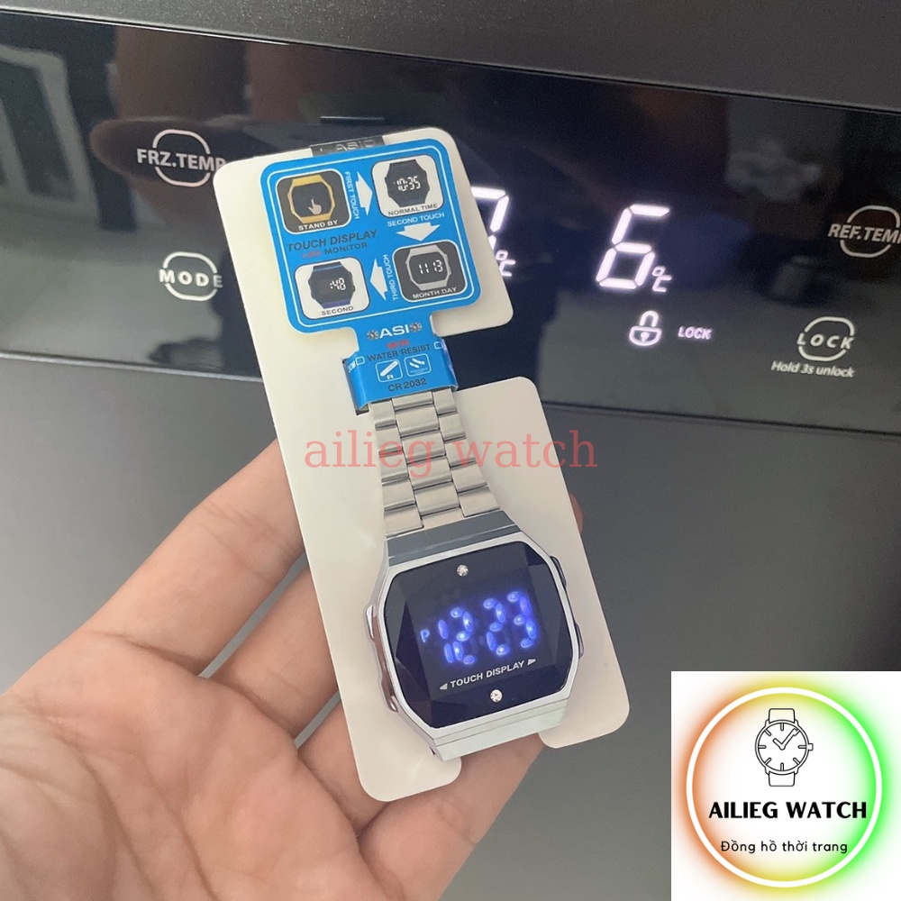 Đồng hồ nam,nữ A168 led cảm ứng unisex 2 hột thép đúc không gỉ kiểu dáng trẻ trung ,sang trọng