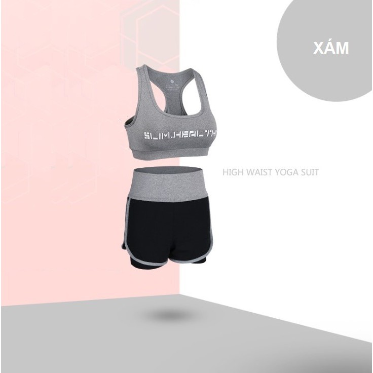 Set Quần Áo Tập GYM Nữ 2 Món, Bộ Đồ Thể Thao Tập GYM YOGA Áo Bra Quần Đùi 2 Lớp