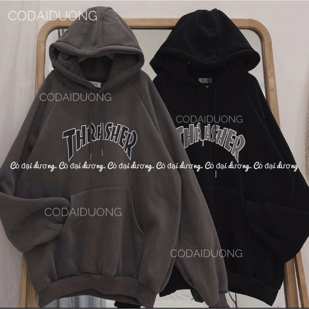 Áo hoodie nam nữ THRASHER nỉ form rộng tay bồng, Áo hôdie nam nữ zip dày