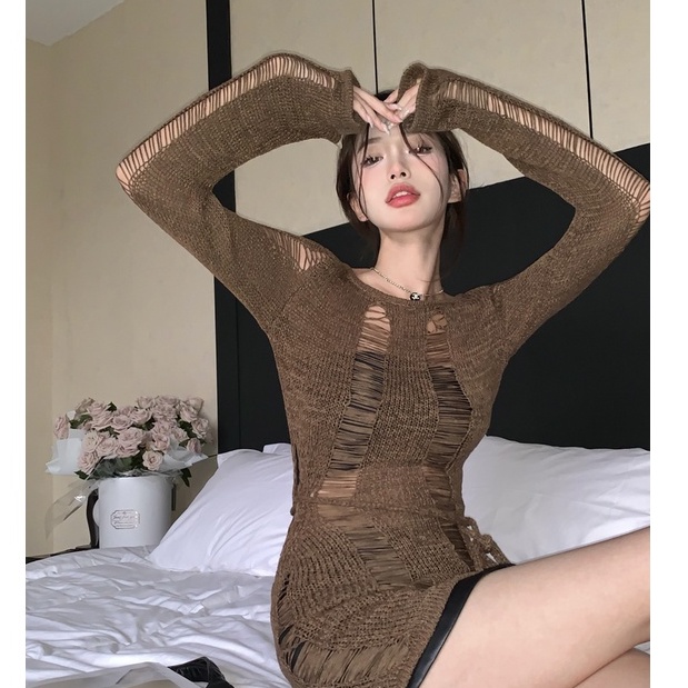 QKOOLE Áo dệt kim tay dài chống nắng phong cách cổ điển Hàn Quốc gợi cảm cho nữ