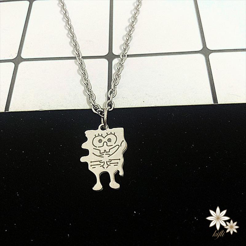 Vòng cổ mặt hình SpongeBob phong cách hip hop đơn giản sáng tạo dành cho cặp đôi bạn thân
